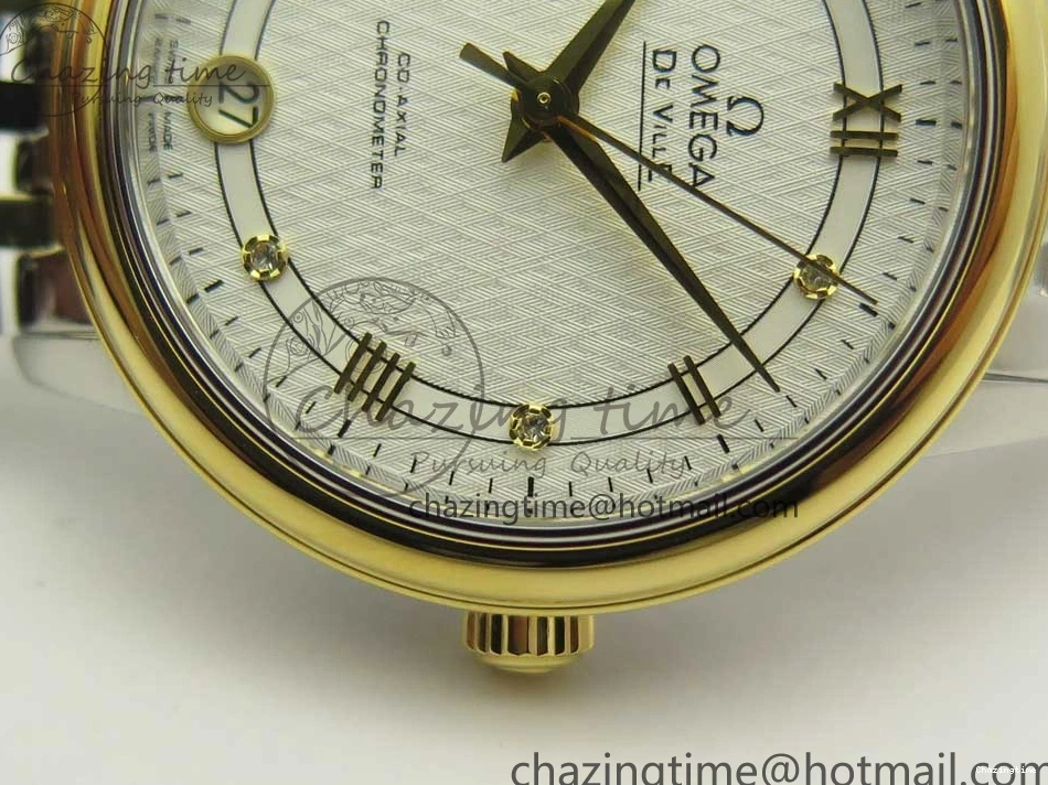 0523 Attractive De Ville Prestige Ladies 32.7mm SS MKF 1:1 Best Edition White Dial Roman Markers on SS YG Bracelet MIYOTA 7965